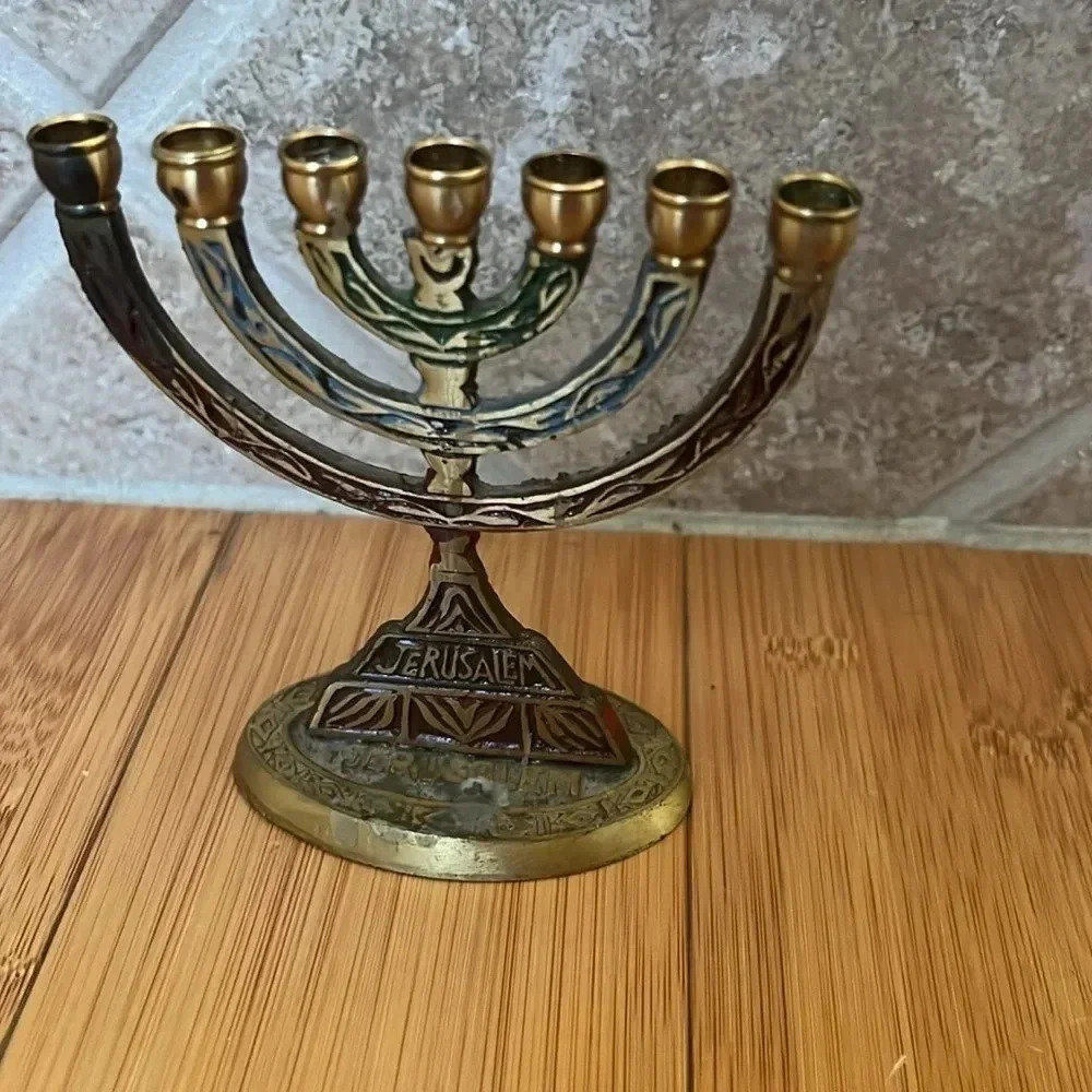 donate 24 Wainberg Brass Jewish Menorah 7-Arm Candle Holder Jerusalem - Picture 3 of 7